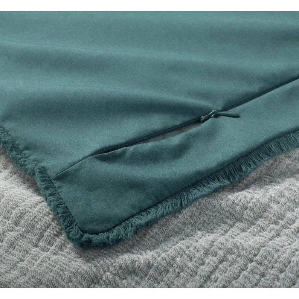 Casaluna Full Queen Chambray Cotton Duvet Cover Set Dark Teal Blue NEW
